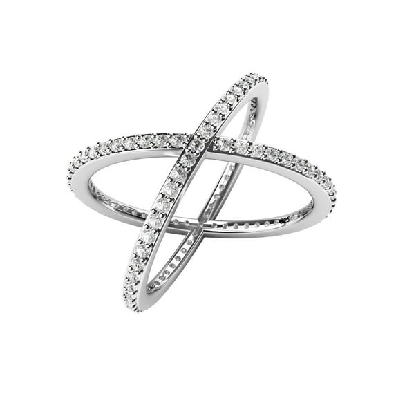 Sterling Silver 925 Cubic Zirconia CZ Criss Cross "X" Long Ring Sz 11
