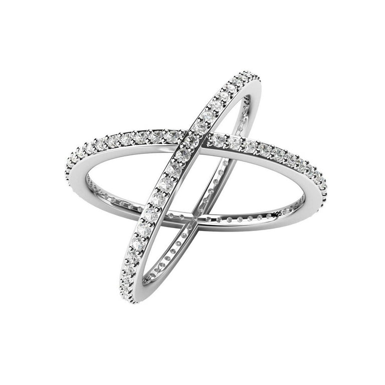 X Cross Ring with Cubic Zirconia Rhodium on Sterling Silver X Cross Ring with Cubic Zirconia Rhodium on Sterling Silver