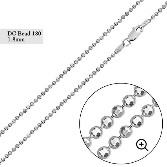 Sterling Silver 925 Diamond-Cut Bead Ball 220 Chains 2.2mm Made in Italy 26" Jewelry Female Unisex