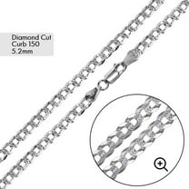 Sterling Silver 925 Diamond-Cut Pave Curb 150 Chain 5.2mm Made in Italy 22" Jewelry Female Unisex