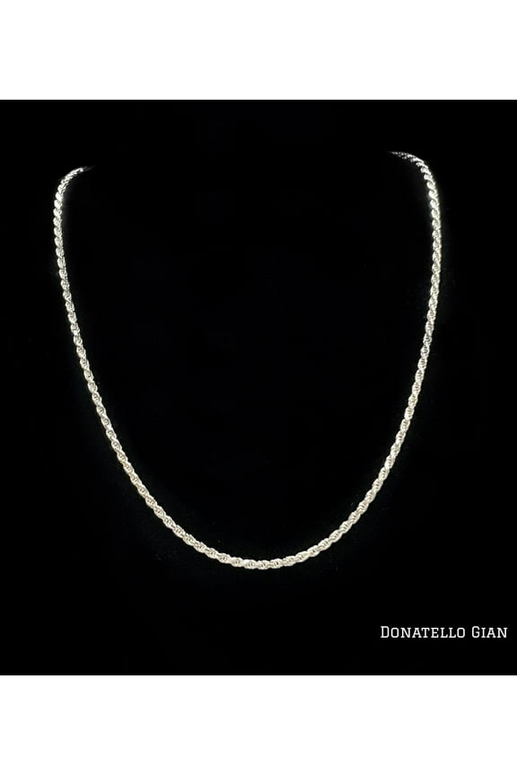 Sterling Silver 925 Diamond Cut Rope Chain 2MM, 16"-24", Braided Twisted Link Chain Necklace, Italian Made Sterling Silver 925 Unisex Chain