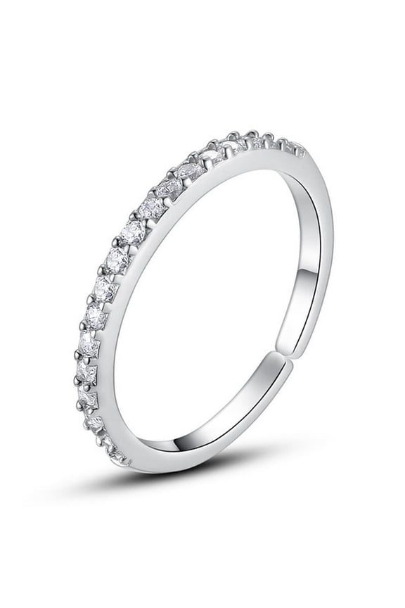 Sterling Silver 925 Diamond Ring With Fine Row Setting Adjustable Opening Size Women Jewelry Elegant Classic Everyday