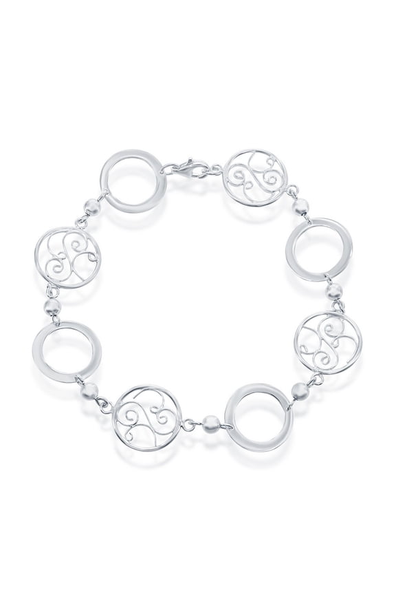 Sterling Silver 925 Filigree Circle Link Bracelet