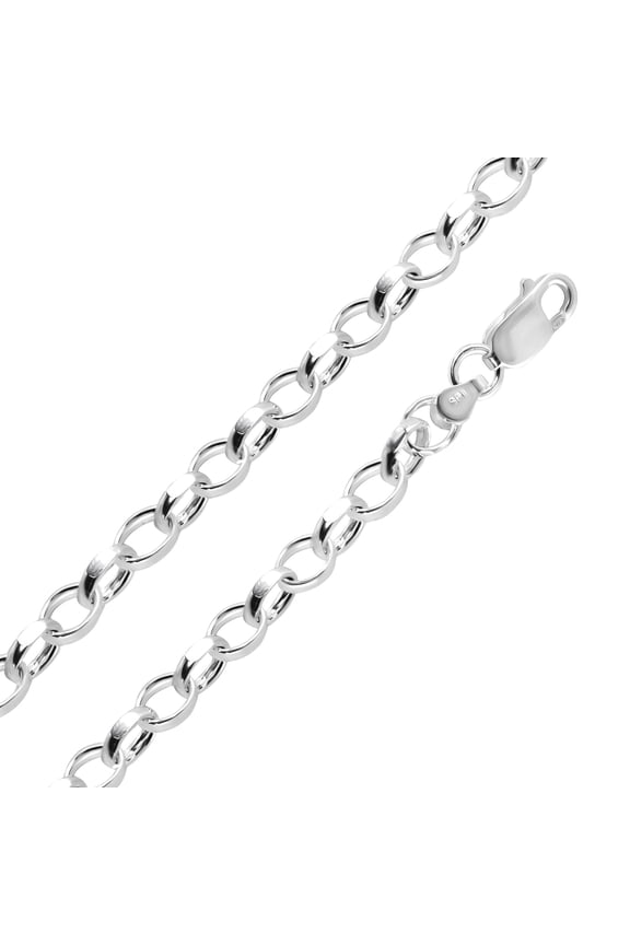 Sterling Silver 925 Flat Wire Diamond-Cut Rolo Cable 090 Chain 5.3mm Italy 24" Jewelry Female Unisex
