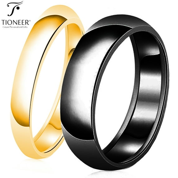 Tioneer Sterling Silver 925 Gold / Black Rhodium Plated CZ Wedding Band Promise Ring Comfort Fit 3mm - 8mm