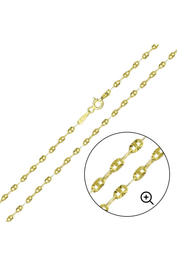 Sterling Silver 925 Gold Plated DC Confetti Link Chain 2.2mm Made in Italy 20" Jewelry Female Unisex
