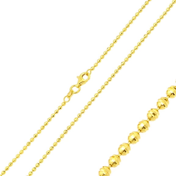 Sterling Silver 925 Gold Plated Horizontal Diamond-Cut Bead Chain 1.8mm Italy 16" Jewelry Female