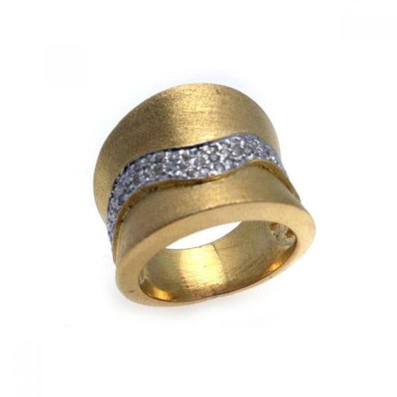 Sterling Silver 925 Gold Plated Pave Satin Brushed Finish Ring White CZ Jewelry Female Size 5