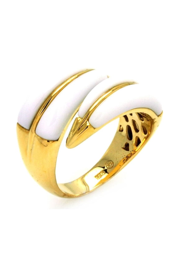 Sterling Silver 925 Gold Plated Simulated White Onyx Adjustable Spoon Ring Jewelry Female Size 9