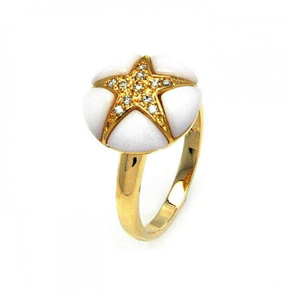 Sterling Silver 925 Gold Plated Simulated White Onyx Clear CZ Starfish Ring Female Size 8