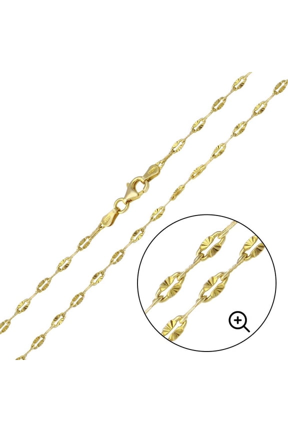 Sterling Silver 925 Gold Plated Star DC Confetti Chain 2.7mm Made in Italy 16" Jewelry Female Unisex