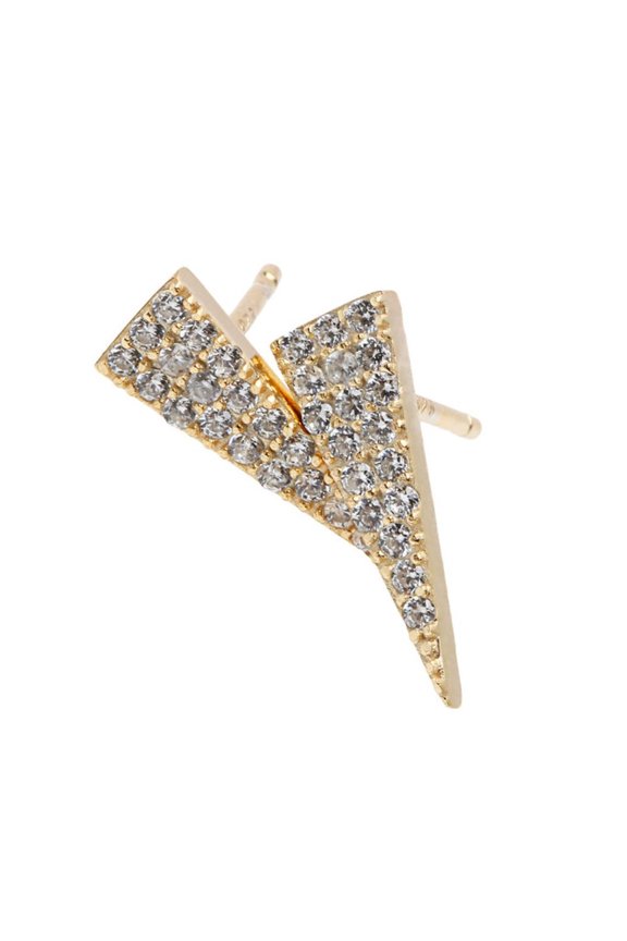 Sterling Silver 925 Gold Plated Triangle CZ Stud Womens Earrings