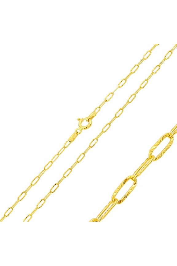 Sterling Silver 925 Gold Plated Wide Oval DC Paperclip Link Chain 2.4mm Italy 18" Jewelry Female