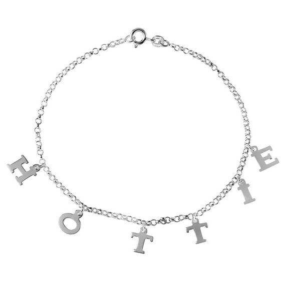 Sterling Silver 925 HOTTIE Charm Link Bracelet