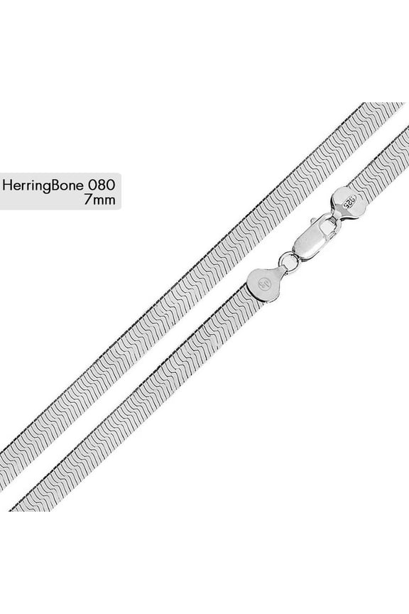 Sterling Silver 925 Herringbone 080 Chain 6.8mm High Polished Made in Italy 18" Jewelry Female