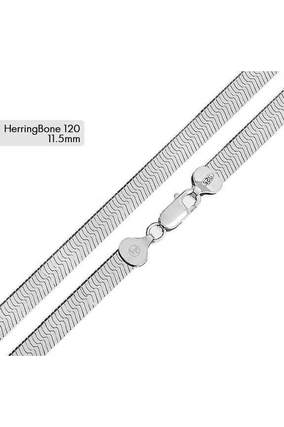 Sterling Silver 925 Herringbone 120 Chain 11mm High Polished Made in Italy 22" Jewelry Female Unisex