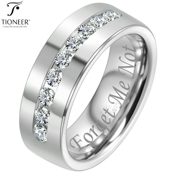 Sterling Silver 925 High Polished 8mm Ring with 9 pcs 2.5mm Cubic Zirconium with Free Engraving