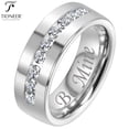 thumbnail image 1 of Sterling Silver 925 High Polished 8mm Ring with 9 pcs 2.5mm Cubic Zirconium with Free Engraving, 1 of 6