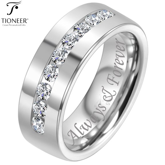 Sterling Silver 925 High Polished 8mm Ring with 9 pcs 2.5mm Cubic Zirconium with Free Engraving