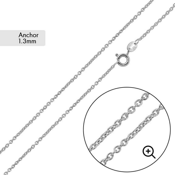 Sterling Silver 925 High Polished Anchor 035 Chain 1.3mm Made in Italy 16" Jewelry Female Unisex