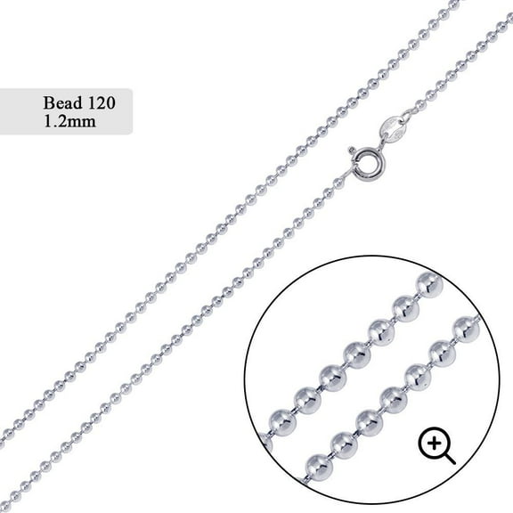 Sterling Silver 925 High Polished Ball Bead 120 Chain 1.2mm Made in Italy 30" Jewelry Female Unisex