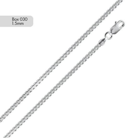Sterling Silver 925 High Polished Box 030 Chain 1.5mm Made in Italy 22" Jewelry Female Unisex