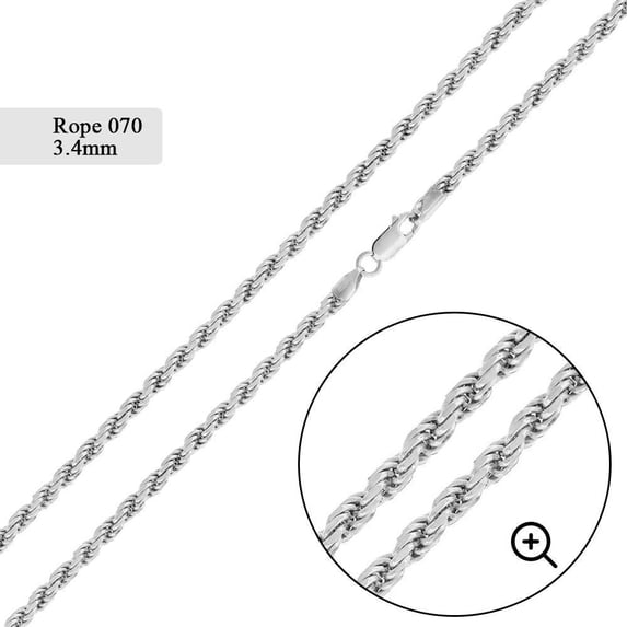 Sterling Silver 925 High Polished DC Rope 070 Chain 3.4mm Made in Italy 7" Jewelry Female Unisex