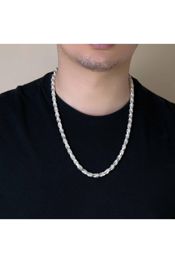 Sterling Silver 925 High Polished DC Rope 150 Chain 7mm Made in Italy 8" Jewelry Female Unisex
