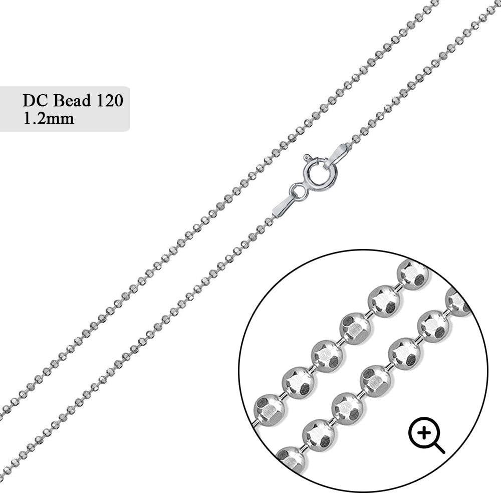 Sterling Silver 925 High Polished Diamond-Cut Ball Bead 120 Chain 1.2mm Italy 20" Jewelry Female