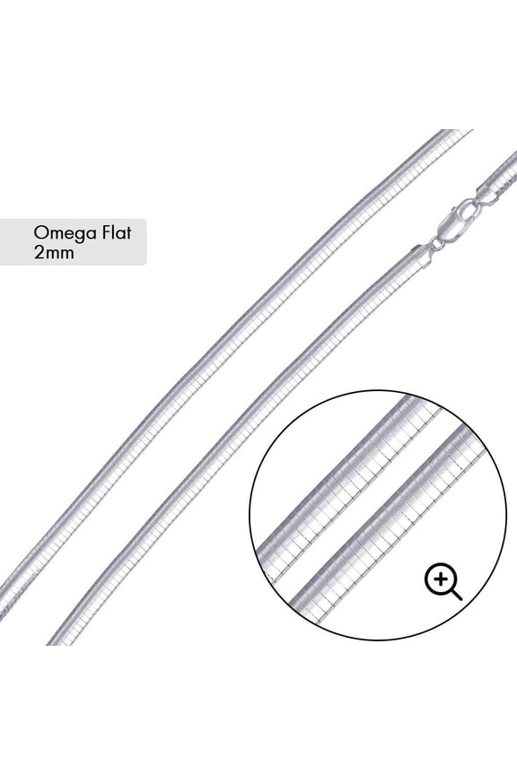 Sterling Silver 925 High Polished Flat Omega 015 Chain 2.0mm Made in Italy 16" Jewelry Female Unisex