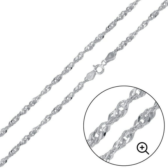 Sterling Silver 925 High Polished Singapore 035 Chain 2mm Made in Italy 20" Jewelry Female Unisex