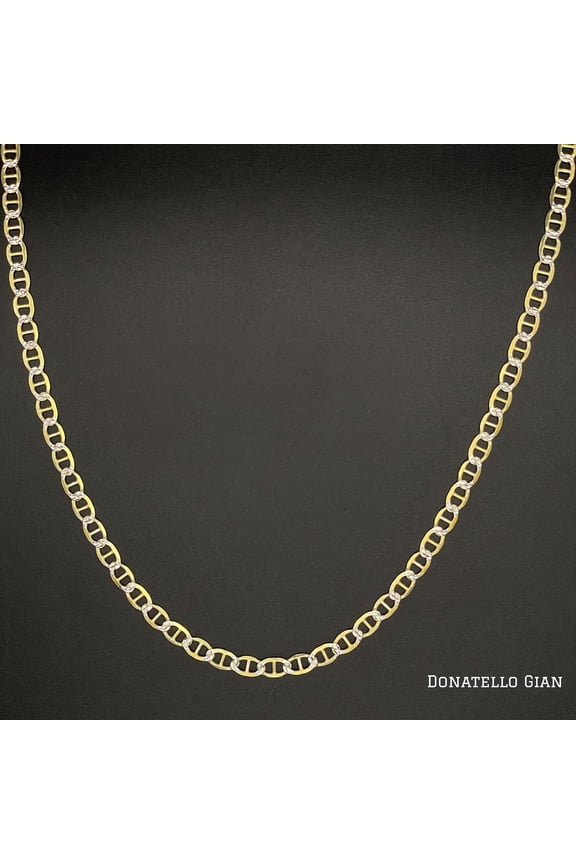 Sterling Silver 925 Mariner Link Chain 2.5MM, 16"-24", Anchor Chain Necklace, Two Tone Italian Made Sterling Silver 925 Unisex Chain