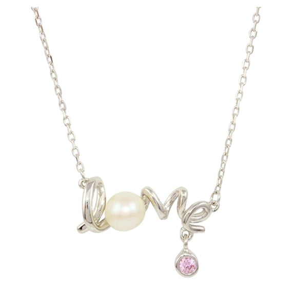 Sterling Silver .925 Necklace Love Word Pendant Rhodium Plated