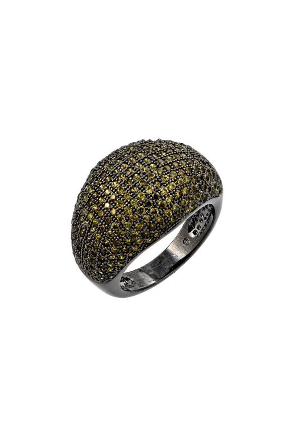 Sterling Silver 925 Oxidized Rhodium Plated Olive CZ Dome Ring Green Jewelry Female Size 8