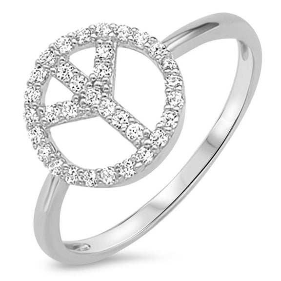 Sterling Silver 925 Peace Sign Symbol Ring