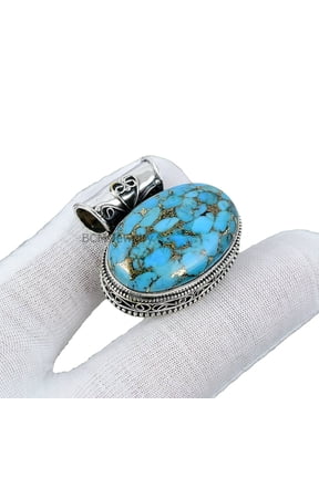 Sterling Silver 925 Pendant For Men & Women, Bridesmaid Gift Pendant, Blue Copper Turquoise, Gemstone Pendant, Christmas Gift For Her Or Him