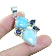 Sterling Silver 925 Pendant For Womens, Bridesmaid Gift Pendant, Larimar, Amethyst, Gemstone Pendant, 5 Stone Christmas Gift For Her