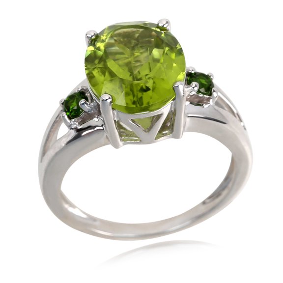 Sterling Silver 925 Peridot, Chrome Diopside Ring