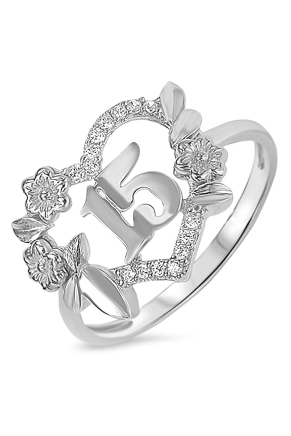 Sterling Silver 925 Quinceanera Flower Heart Ring