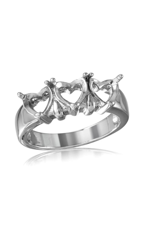 Sterling Silver 925 Rhodium Plated 3 Hearts Mounting Ring Band Jewelry Female Male Unisex Size 5