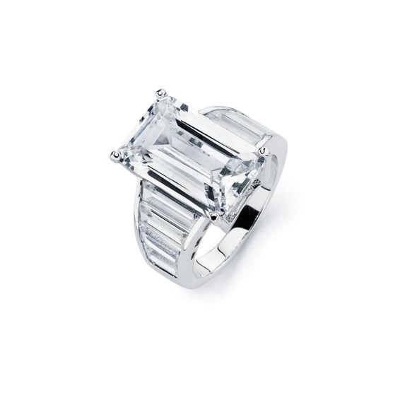 Sterling Silver 925 Rhodium Plated Baguette Rectangular Bridal Ring White CZ Female Size 6