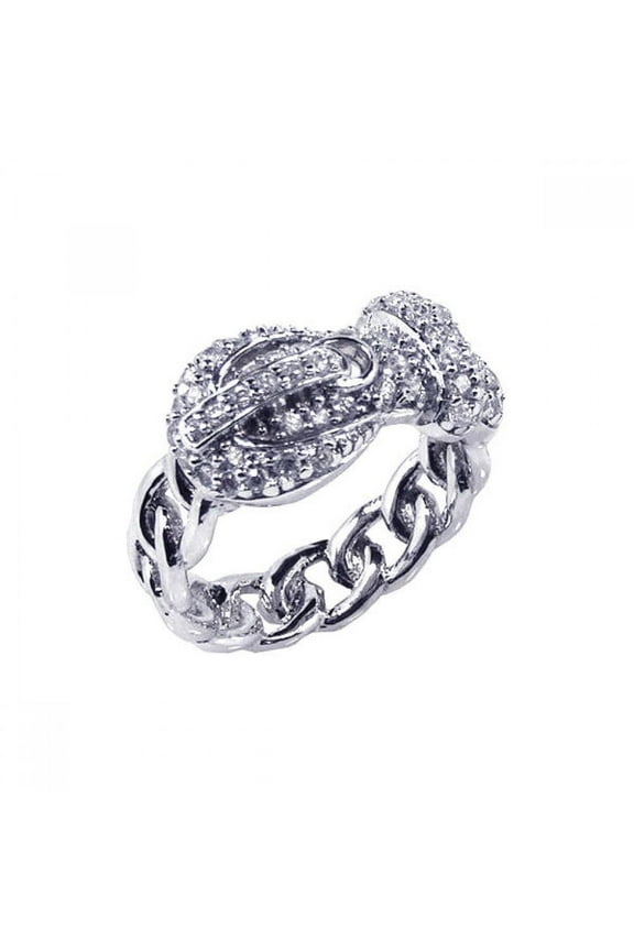 Sterling Silver 925 Rhodium Plated Belt Miami Cuban Chain Link Ring White CZ Female Size 5