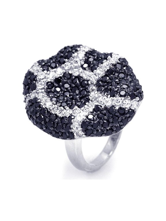 Sterling Silver 925 Rhodium Plated Black CZ Spider Web Wave Wide Ring Jewelry Female Size 7