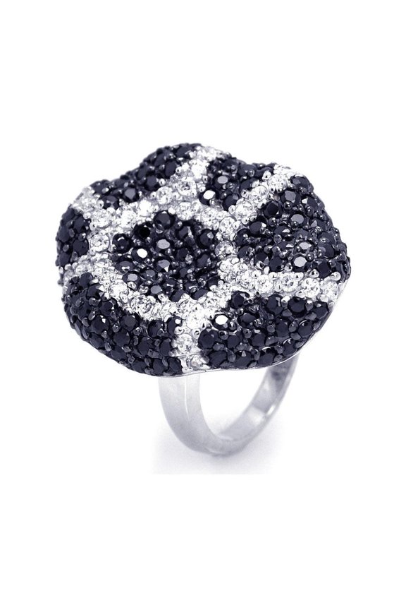 Sterling Silver 925 Rhodium Plated Black CZ Spider Web Wave Wide Ring Jewelry Female Size 9