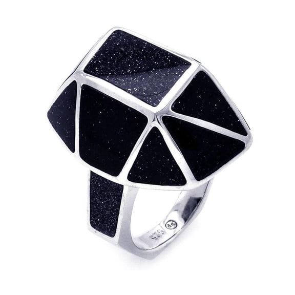 Sterling Silver 925 Rhodium Plated Black Quartz Geometric Ring Jewelry Female Male Unisex Size 5