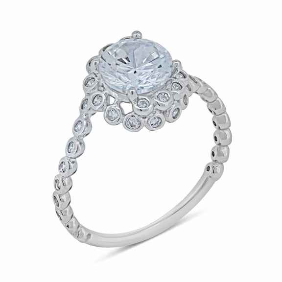Sterling Silver 925 Rhodium Plated Bubble Shank Round Clear CZ Ring White Jewelry Female Size 9