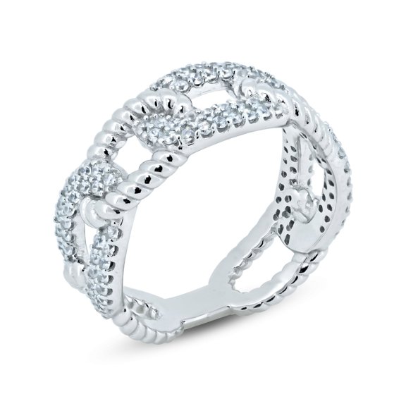 Sterling Silver 925 Rhodium Plated Chain Link Clear CZ Ring Band White Jewelry Female Size 7