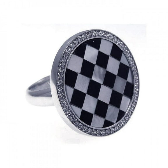 Sterling Silver 925 Rhodium Plated Clear CZ Black White Checker Ring Jewelry Female Size 5