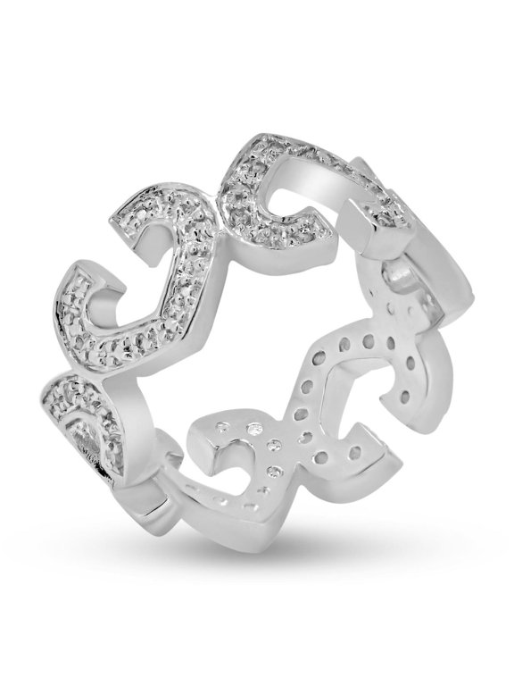 Sterling Silver 925 Rhodium Plated Clear CZ Eternity Broken Heart Ring White Female Size 9