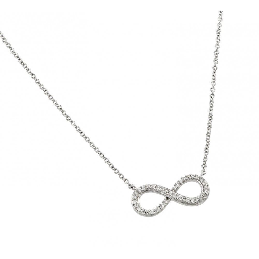 Sterling Silver 925 Rhodium Plated Clear CZ Infinity Pendant Necklace - STP01381RH